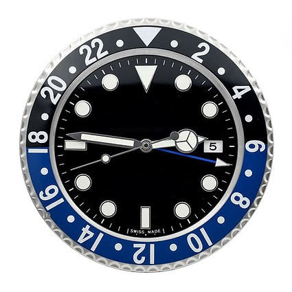 GMT Batman wall clock — GMT-style blue and black bezel dual-timezone wall clock