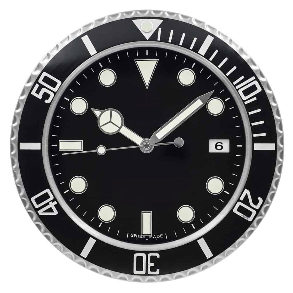 Black Sub-Diver wall clock — classic Submariner-style black bezel luxury wall clock