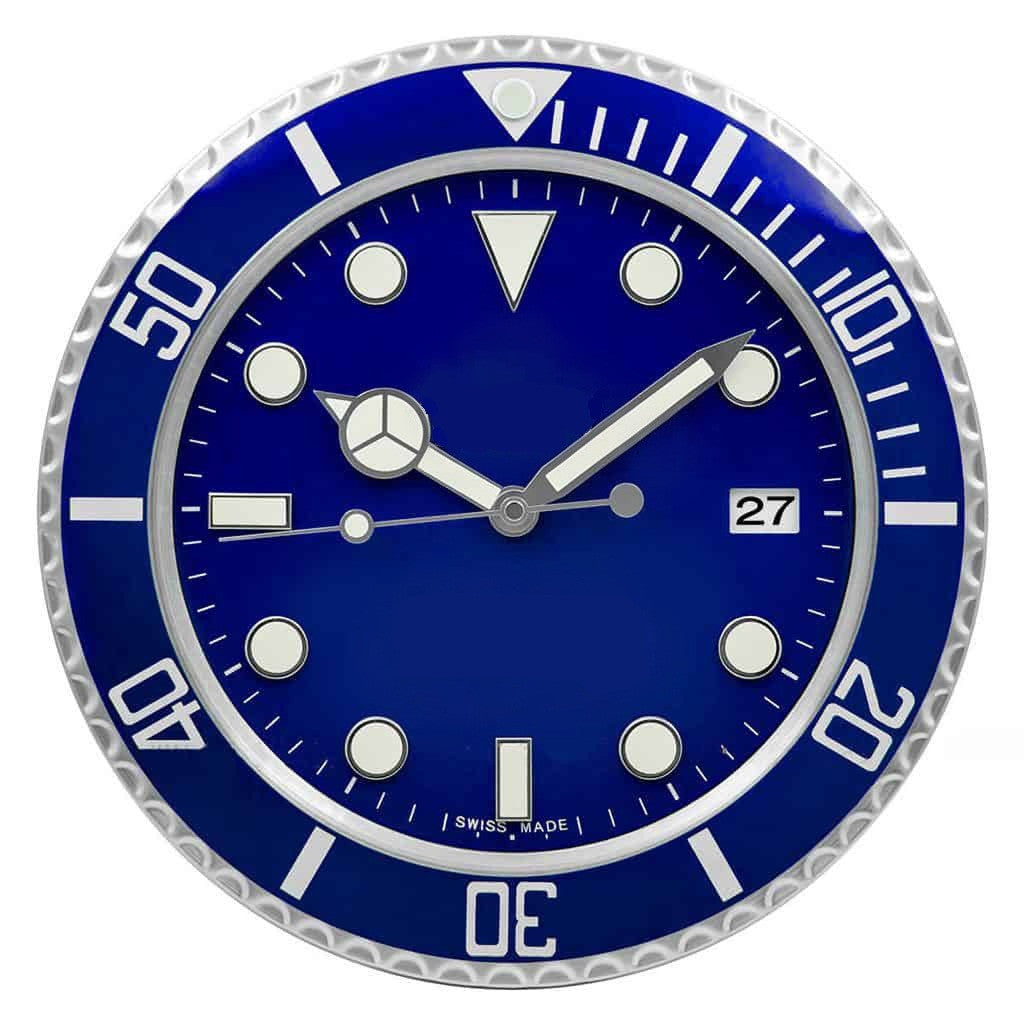 Submariner-style wall clock in navy blue — luxury watch-inspired home décor by Wclocks