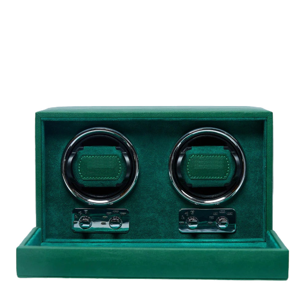 Premium dual watch winder with two automatic watches on display