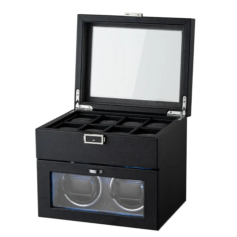 Dual-Layer Prestige cabinet-style watch winder with 2 winding and 8 storage slots