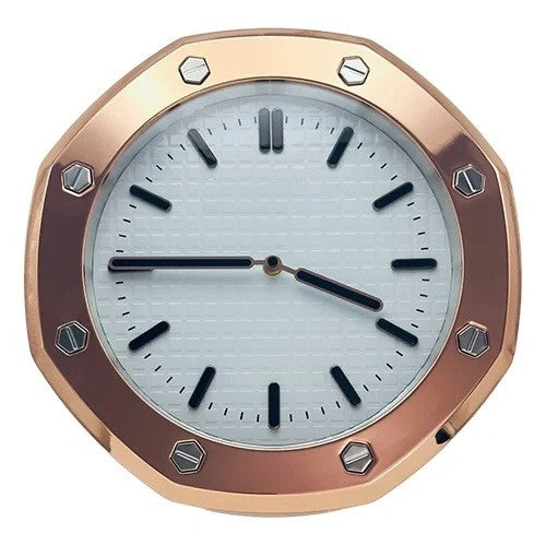 Rose gold Royal Oak style luxury wall clock with white dial