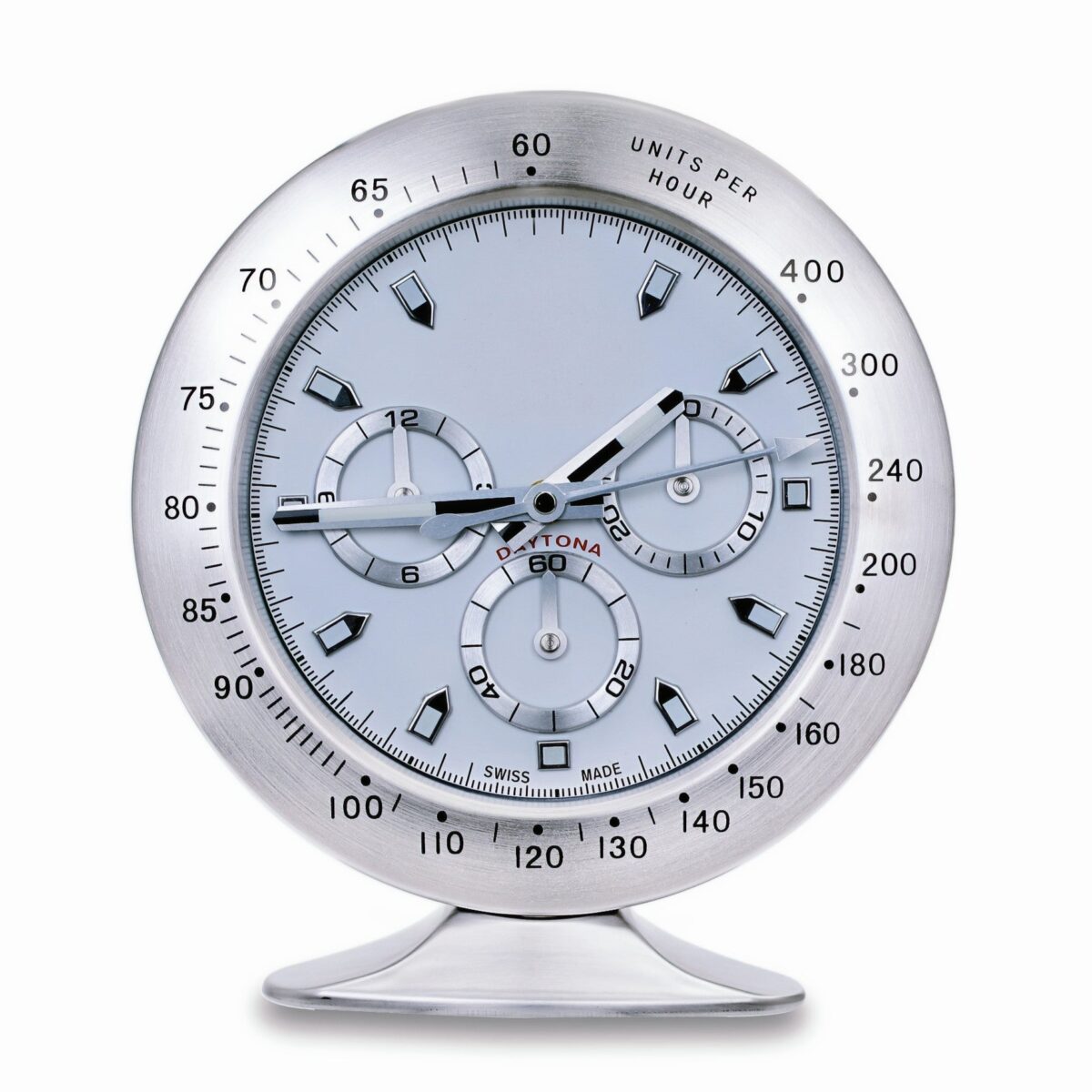 Racer Steel White Dial | Luxury Desk Clock – Panda Chronograph Style