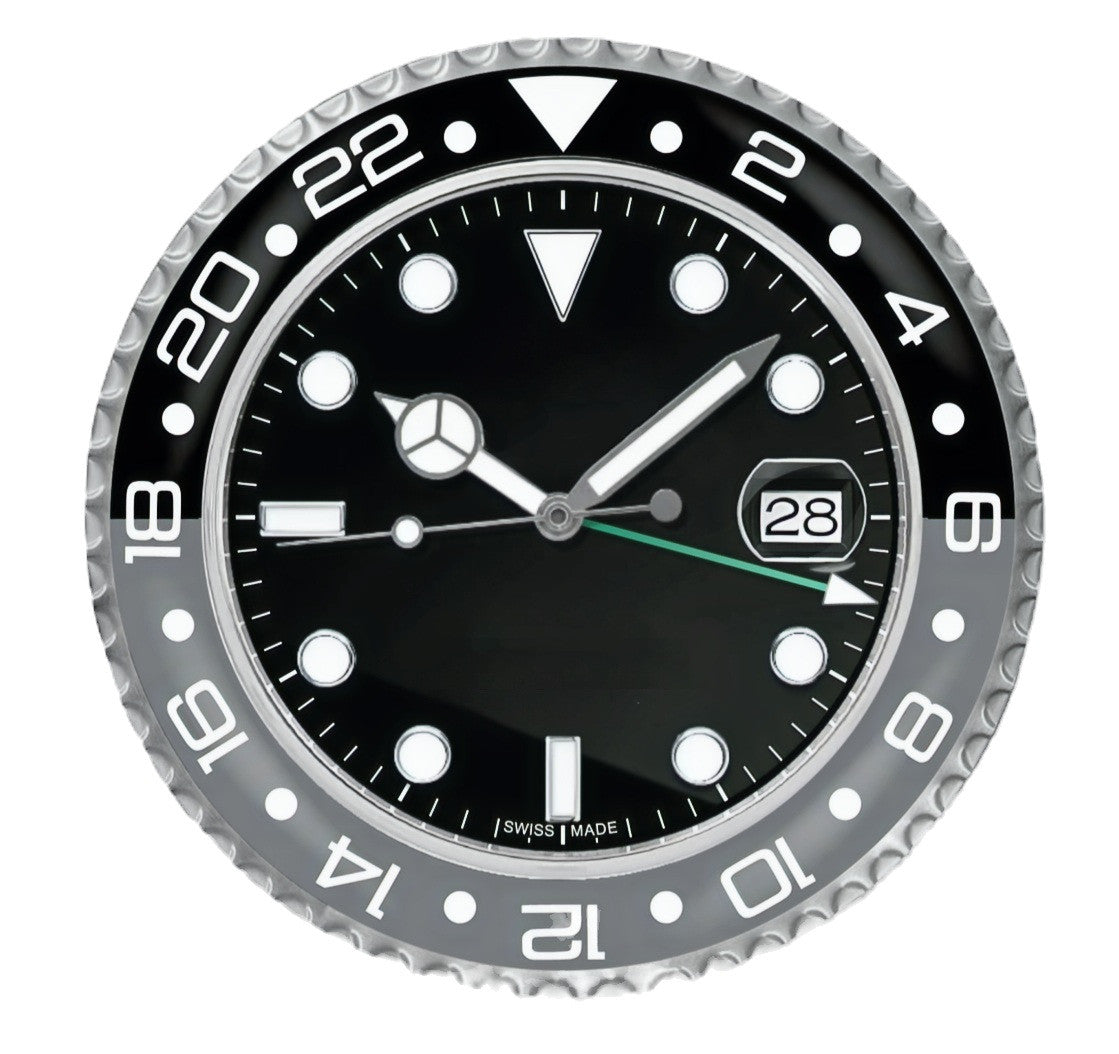 GMT Black & Grey | Luxury Wall Clock – Black & Grey GMT Style