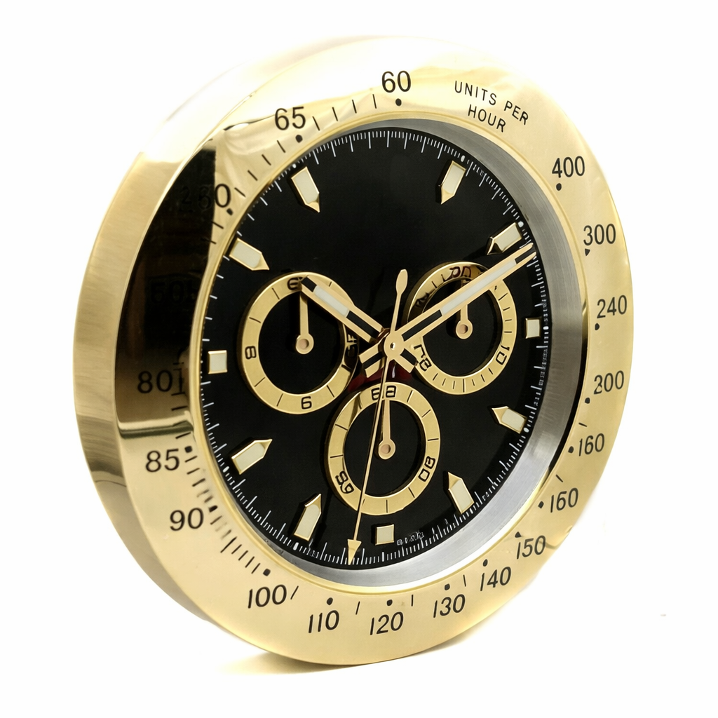 Racing Chrono Gold & Black | Luxury Wall Clock – Yellow Gold Style