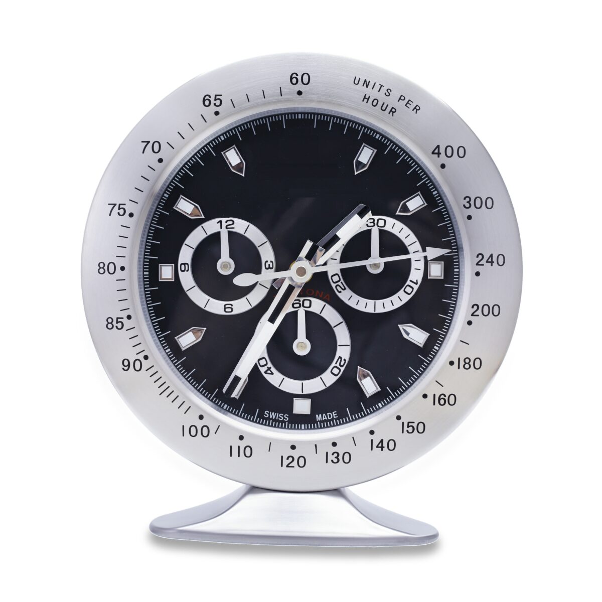 Racing Chrono Steel & Black | Luxury Desk Clock – Chronograph Style