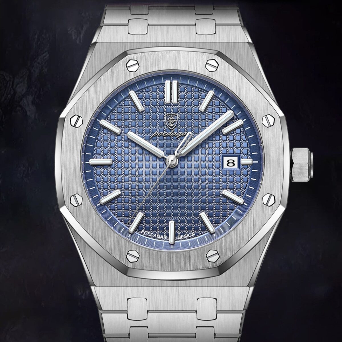POEDAGAR Royal Octagon Steel | Luxury Quartz Watch – 42mm