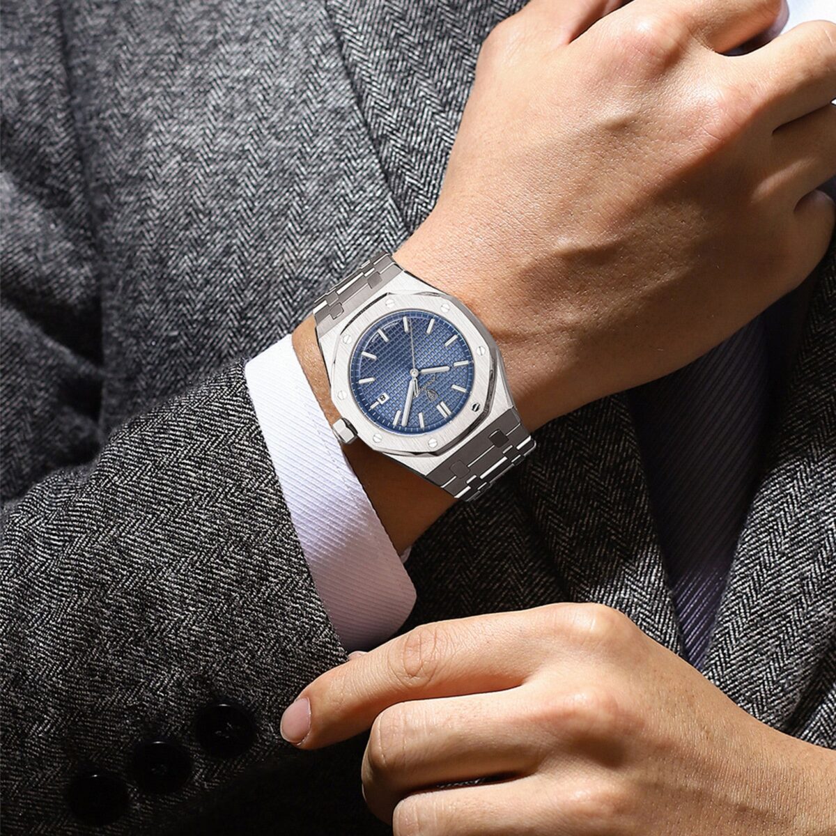 POEDAGAR Royal Octagon Steel | Luxury Quartz Watch – 42mm
