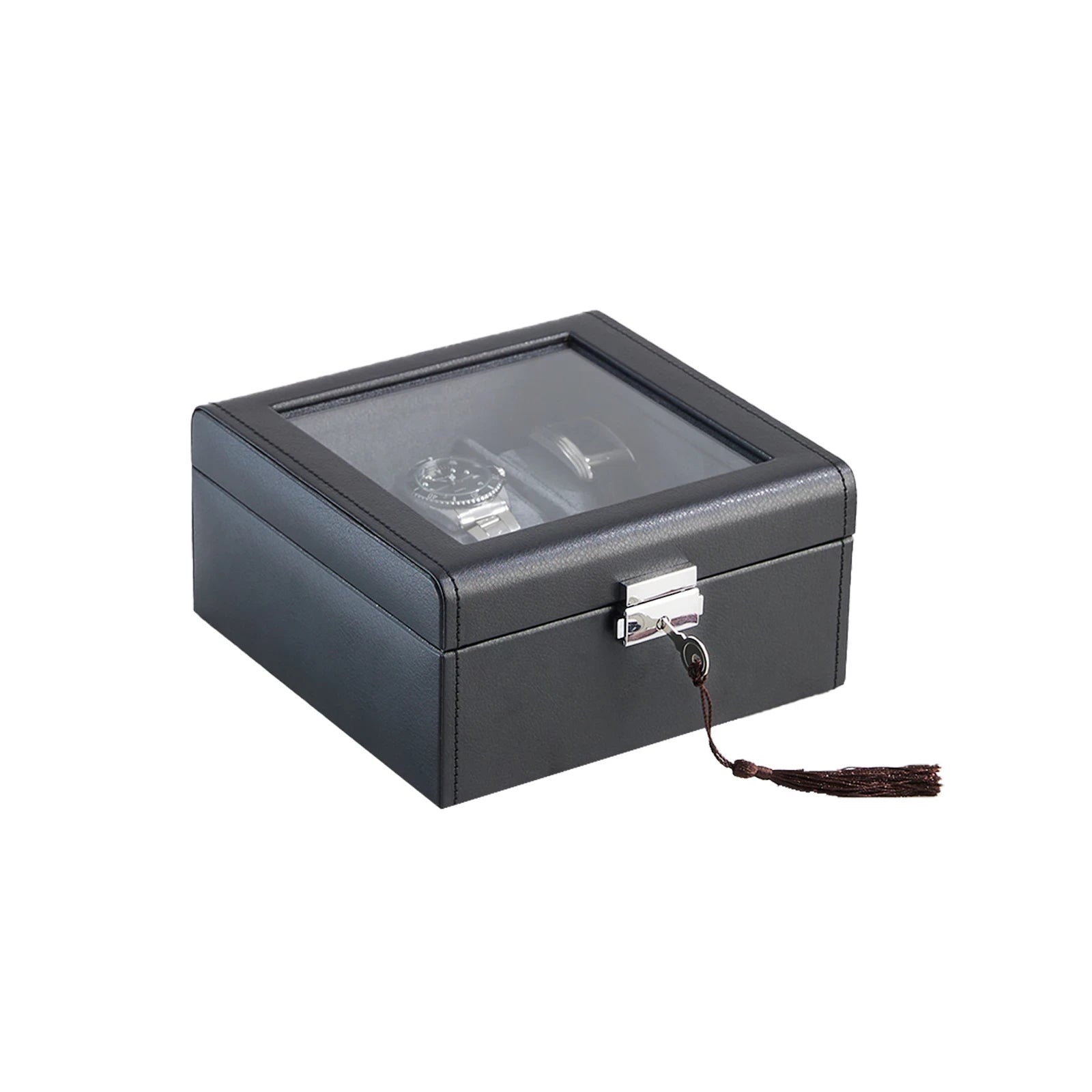 CrownView 6-slot watch storage box with glass display lid