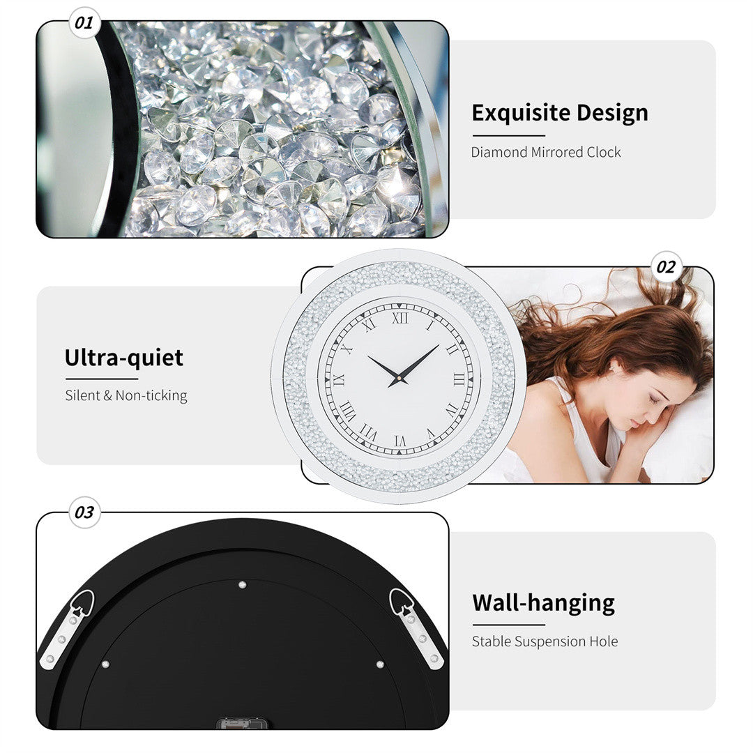 LUVODI Luxury Diamond | Large Wall Clock – Crystal Bezel Statement