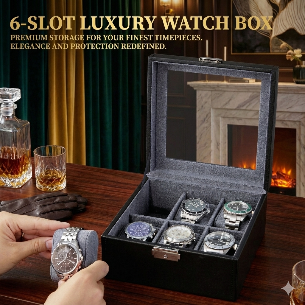 CrownView | 6-Slot Watch Box – Display Glass Lid