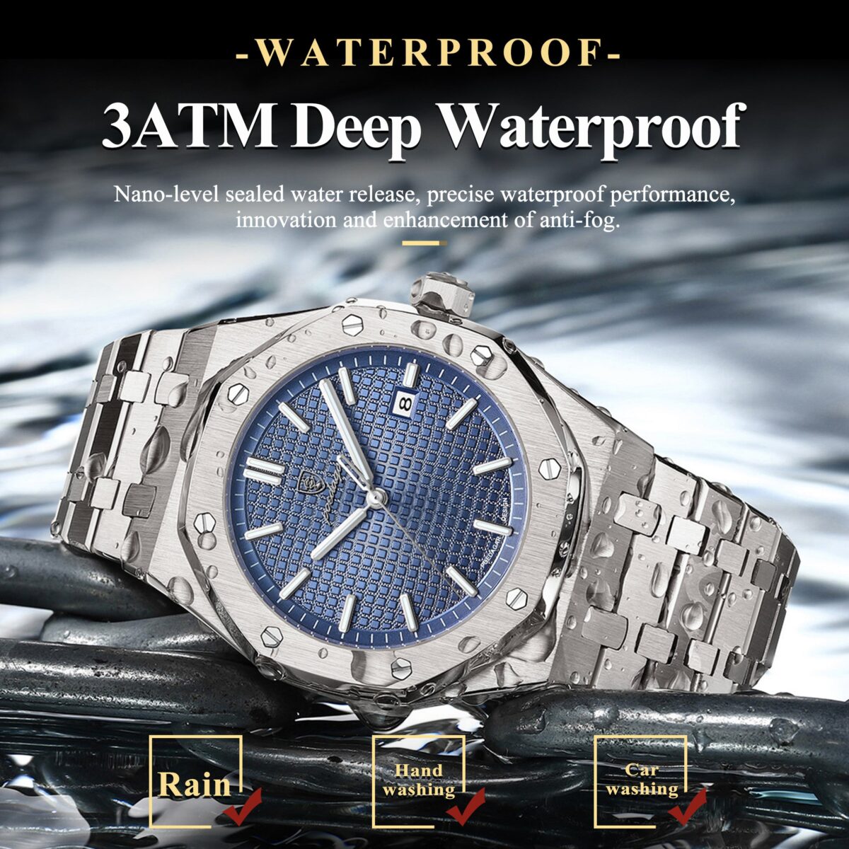 POEDAGAR Royal Octagon Steel | Luxury Quartz Watch – 42mm