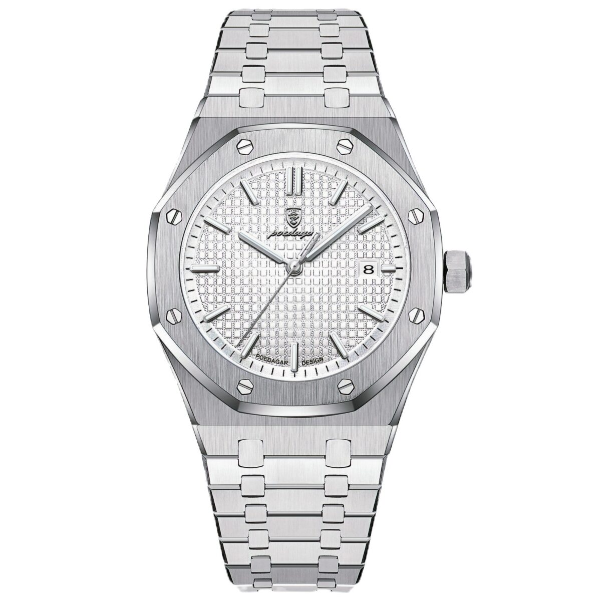 POEDAGAR Royal Octagon Steel | Luxury Quartz Watch – 42mm