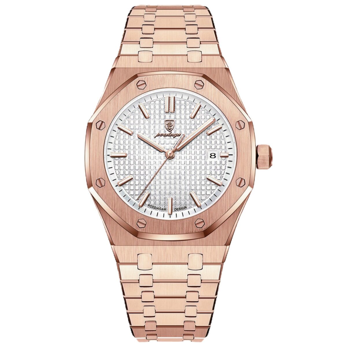 POEDAGAR Royal Octagon Rose Gold | Luxury Quartz Watch – 42mm