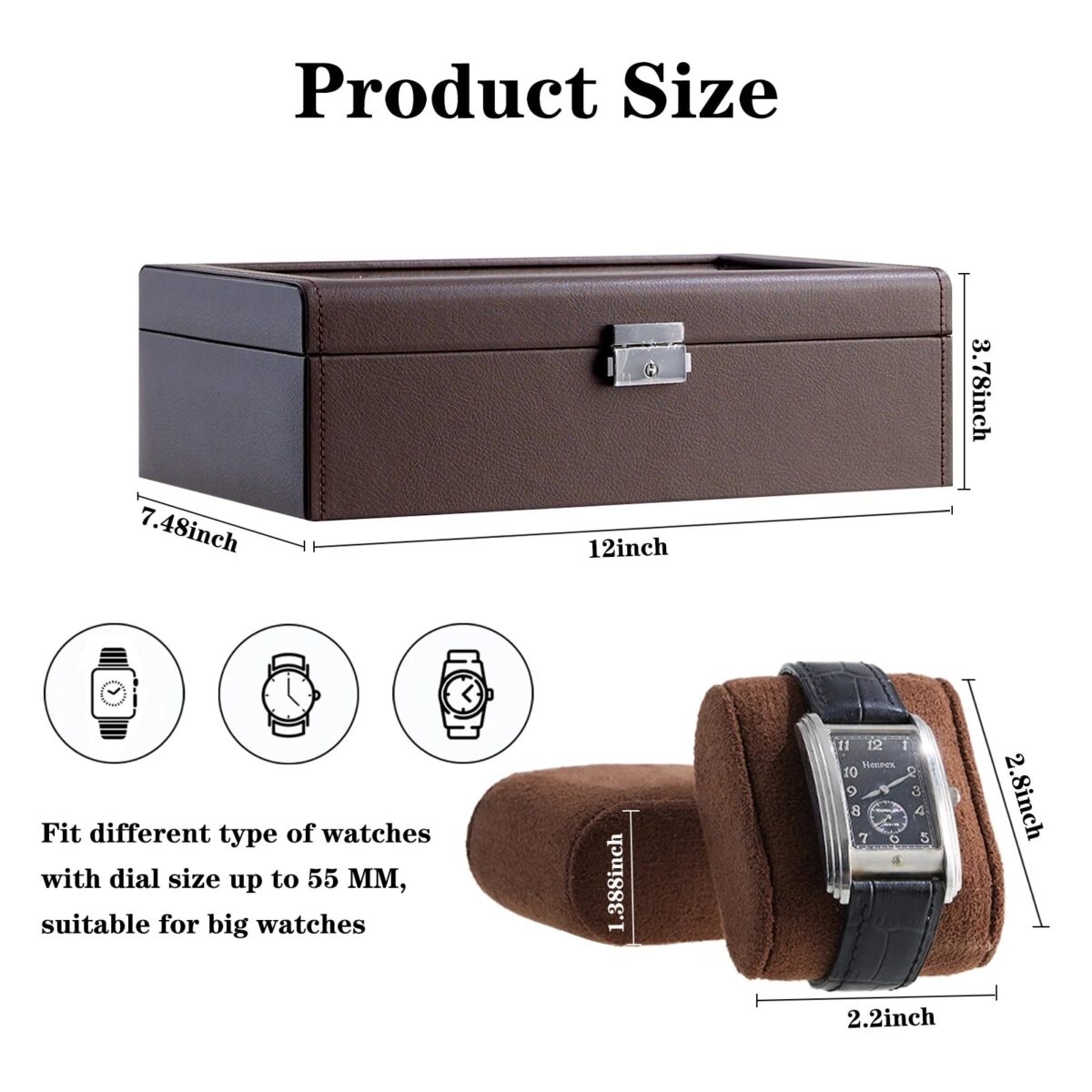 CrownView | Coffret pour 10 Montres – Couvercle Vitrine en Verre