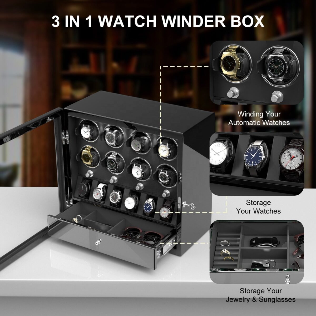 W-Winder Prestige | 8+6 Watch Automatic Winder – Premium Cabinet