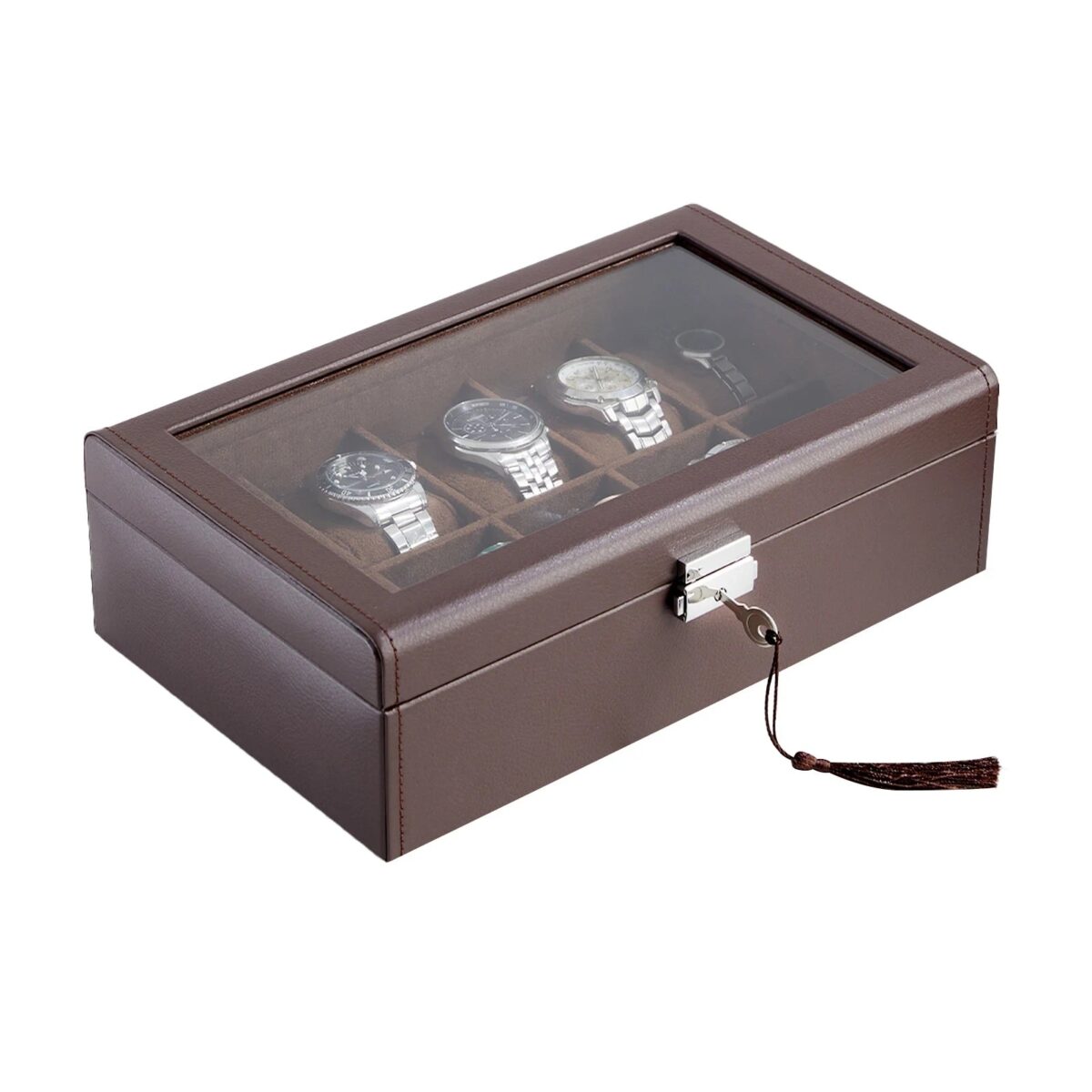 CrownView | Coffret pour 10 Montres – Couvercle Vitrine en Verre