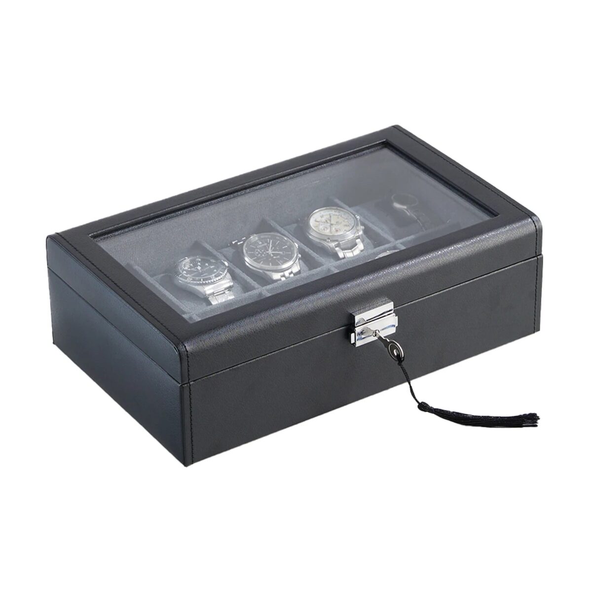 CrownView | Coffret pour 10 Montres – Couvercle Vitrine en Verre