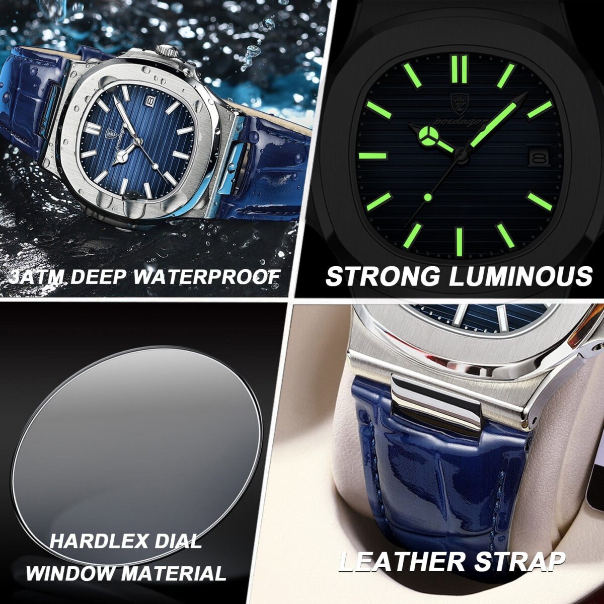 POEDAGAR Nautic Leather | Quartz Sport Watch – 40mm