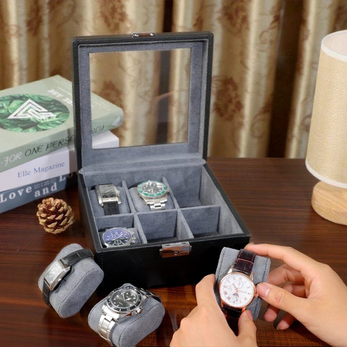 CrownView | 6-Slot Watch Box – Display Glass Lid