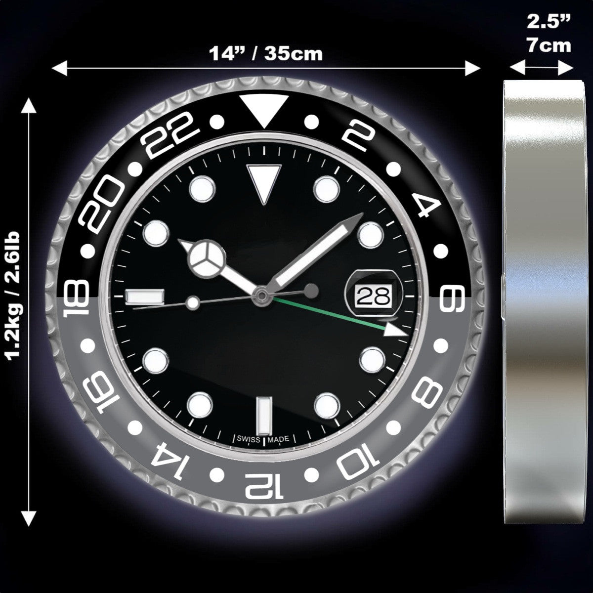 GMT Black & Grey | Luxury Wall Clock – Black & Grey GMT Style