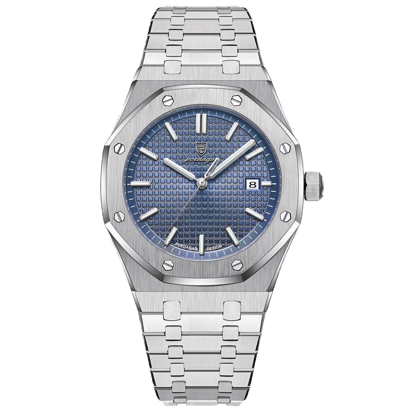 POEDAGAR Royal Octagon Steel luxury quartz watch 42mm with octagonal bezel
