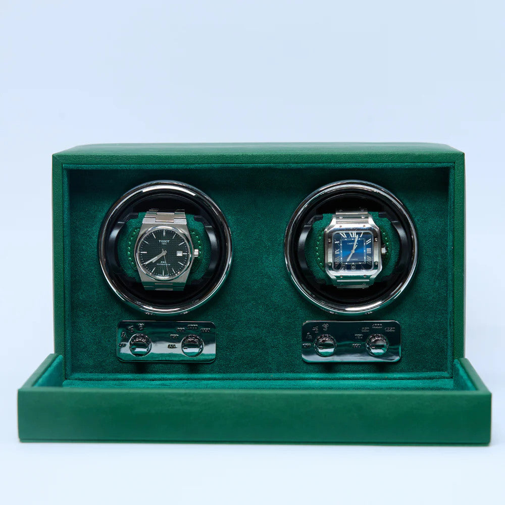 W-Winder Pro Dual 2 Watch Automatic Watch Winder - Luxury Watch Storage by Wclocks - 2 watch winder, Black, Green luxury design