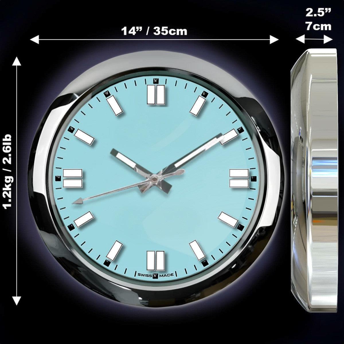 Perpetual Turquoise | Luxury Wall Clock – Turquoise Blue Dial