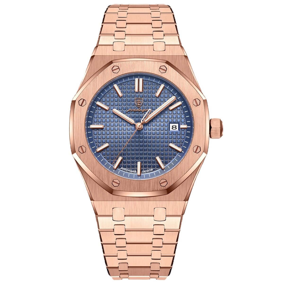POEDAGAR Royal Octagon Rose Gold | Luxury Quartz Watch – 42mm