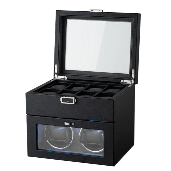 Dual-Layer Prestige 2+8 Automatic Watch Winder - Luxury Watch Storage by Wclocks - automatic watch winder, Black, Brown, Carbon Fiber luxury design