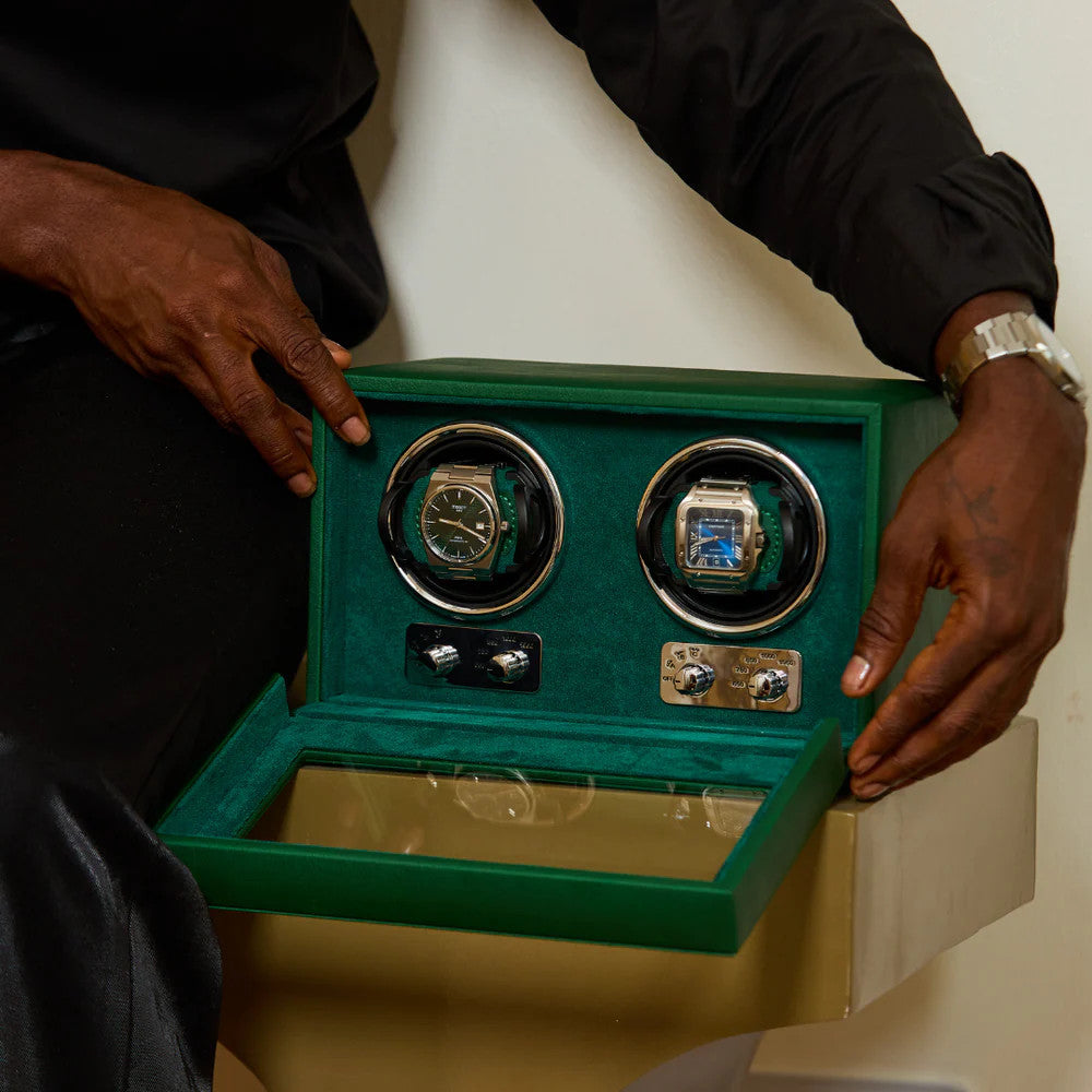 W-Winder Pro Dual 2 Watch Automatic Watch Winder - Luxury Watch Storage by Wclocks - 2 watch winder, Black, Green luxury design