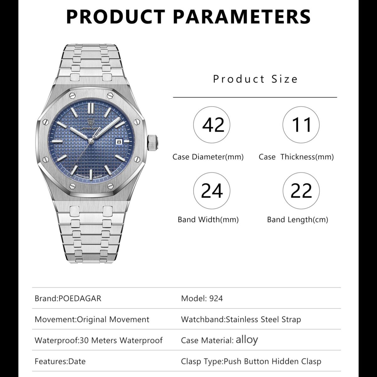 POEDAGAR Royal Octagon Rose Gold | Luxury Quartz Watch – 42mm