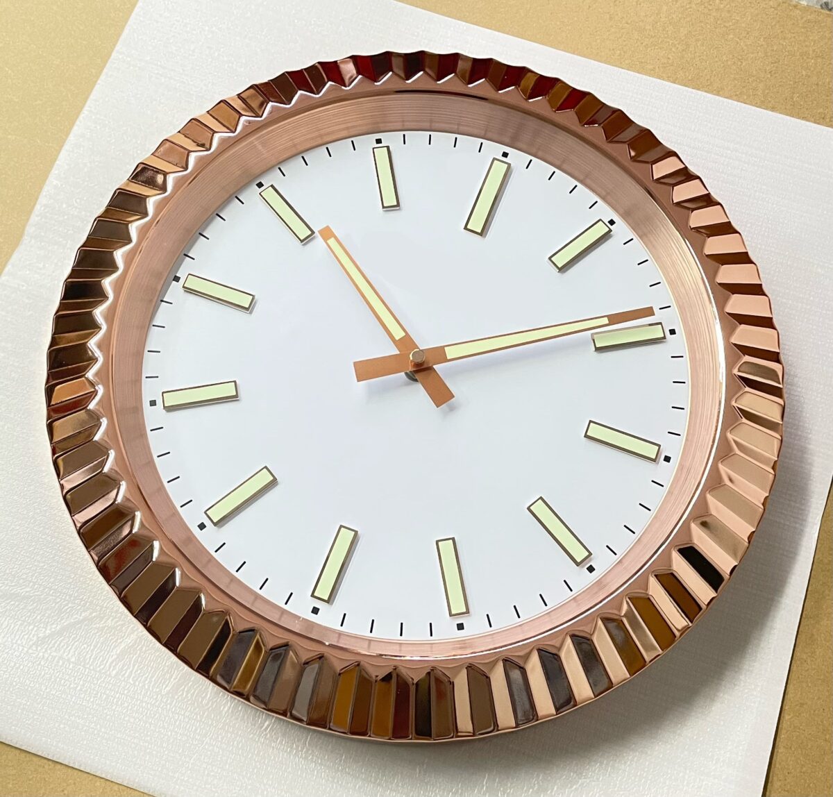 Classic Rose Gold Luminous | Luxury Wall Clock – Fluted Bezel Style