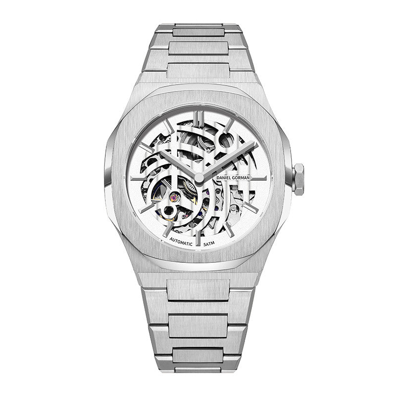 Luxury watches under $500 — Eclipse Openwork skeleton automatic watch on a steel bracelet