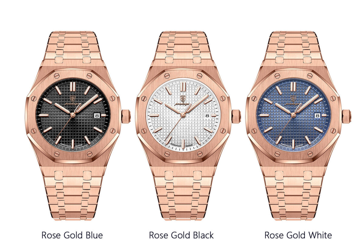 POEDAGAR Royal Octagon Rose Gold | Luxury Quartz Watch – 42mm