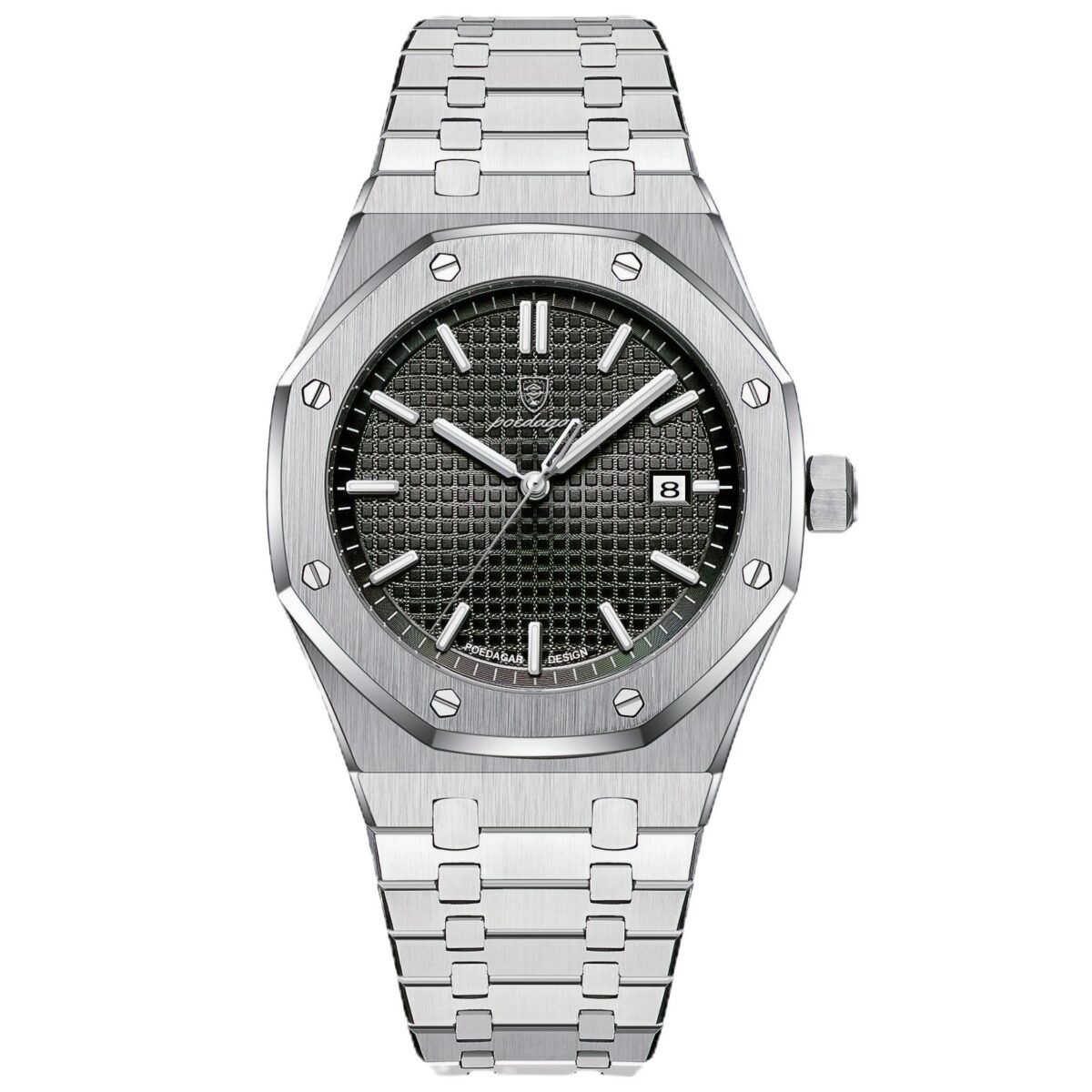 POEDAGAR Royal Octagon Steel | Luxury Quartz Watch – 42mm