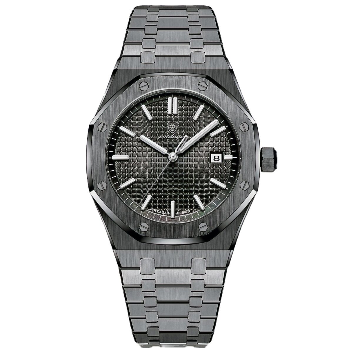 POEDAGAR Royal Octagon Steel | Luxury Quartz Watch – 42mm