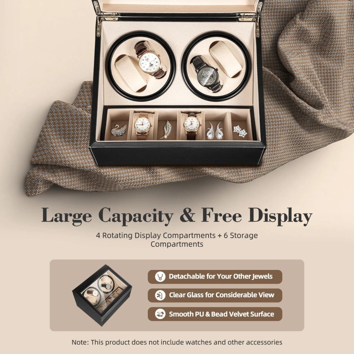 ChronoWhirl 4+6 Deluxe | 4-Watch Automatic Winder – Safe Storage