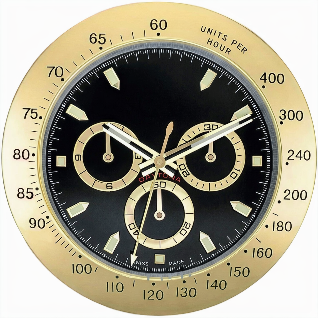 Racing Chrono Gold & Black | Luxury Wall Clock – Yellow Gold Style